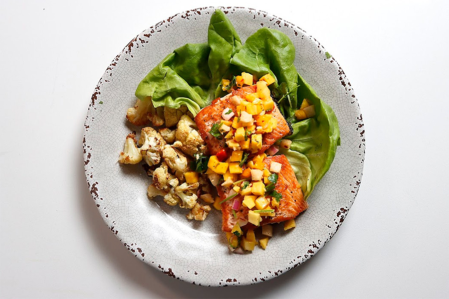 Basic Seared Salmon topped with Mango Salsa