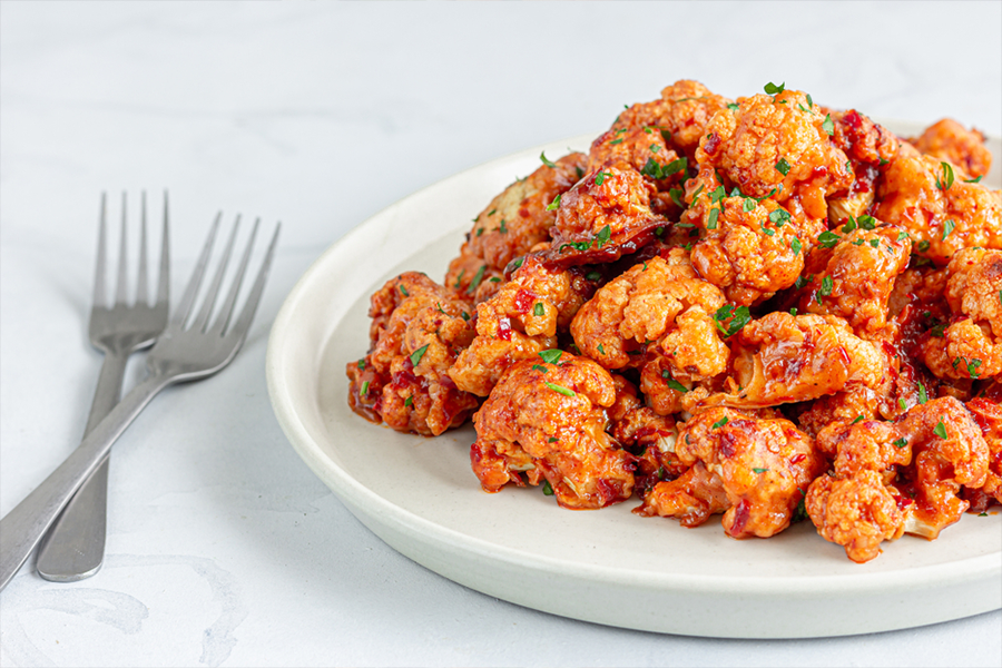 Plate of No-Grain Buffalo Cauliflower Bites