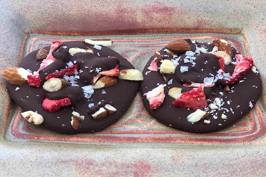 2 round Strawberry-Almond Chocolate Bites with Sea Salt