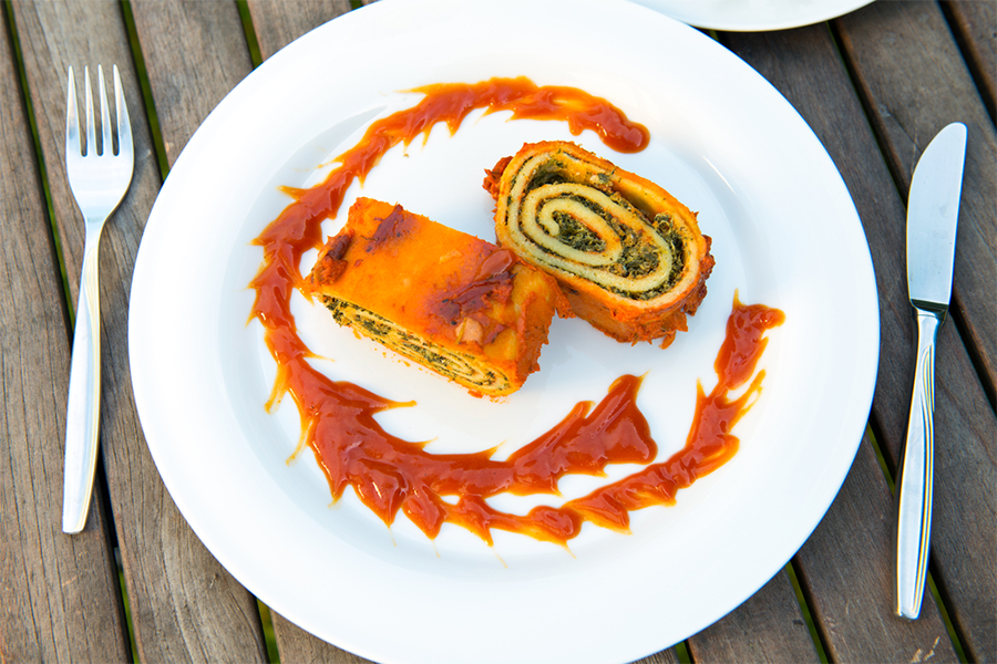 Plate with 2 rolls of White Bean Vegetable Hummus Lasagna