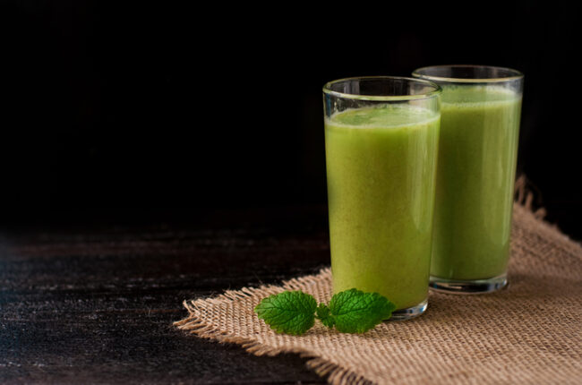 Two glasses of Chocolate Mint Smoothie