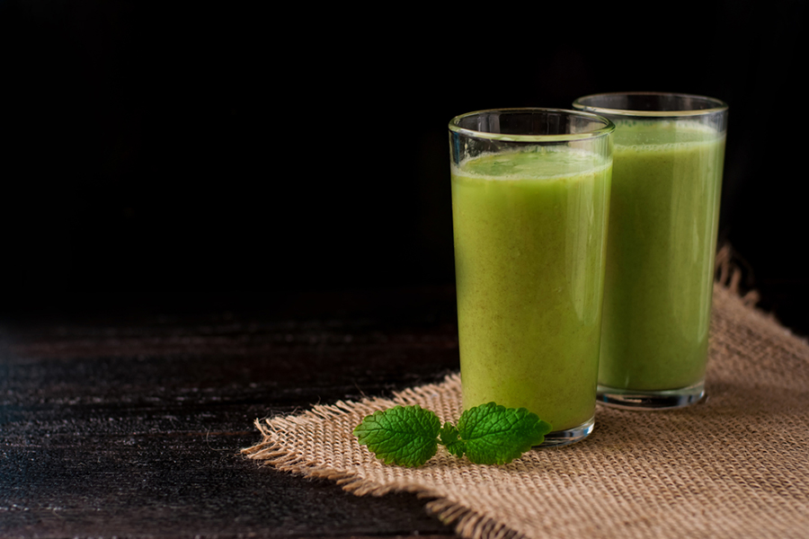 Two glasses of Chocolate Mint Smoothie