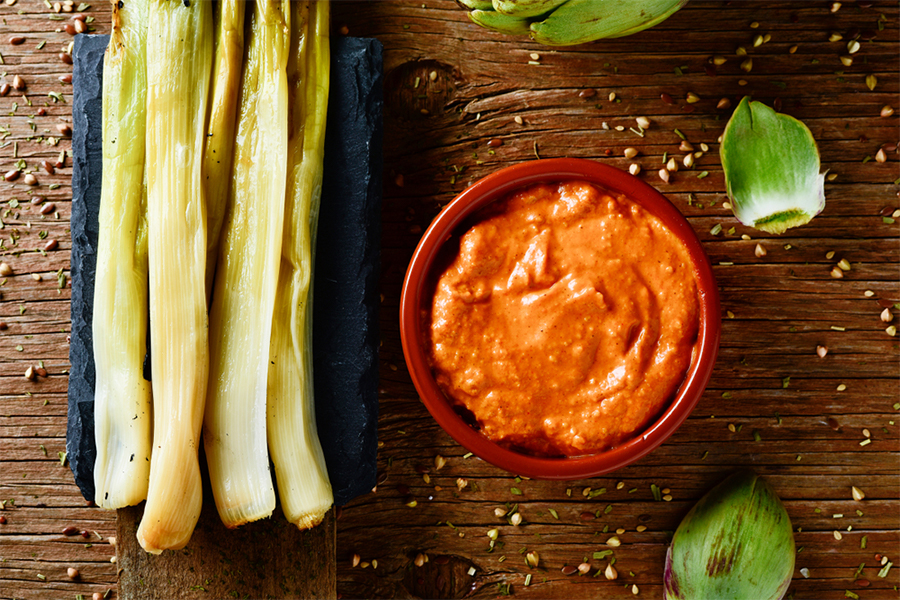 Sauce bowl with Smoky Roasted Pepper and Walnut Dip