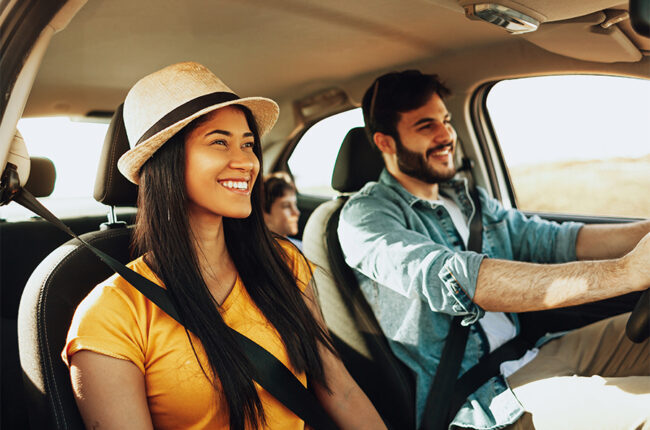 Family road trip. Latin family traveling locally by car.