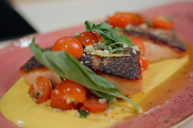 Turmeric Yogurt Salmon with Tomato Basil Salad