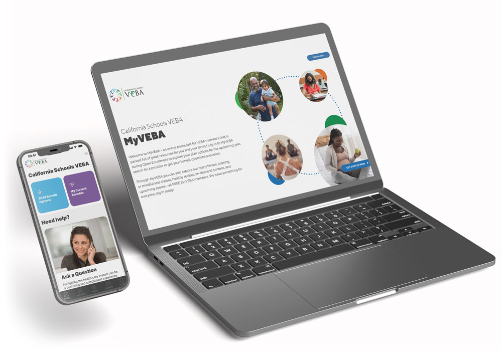 Mobile phone and laptop showing the myVEBA app on the screens.