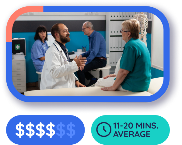 Doctor with female patient at urgent care.